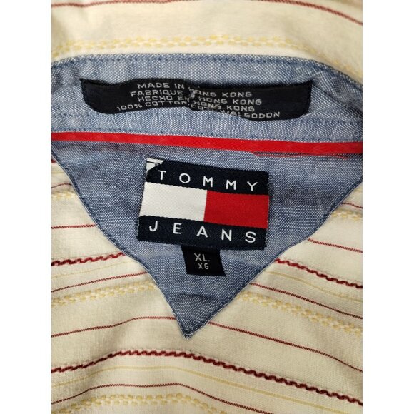 Tommy Jeans Mens XL Off White Beige Long Sleeve Button Down Pearl Snaps Western - Picture 12 of 14